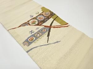 リサイクル　手織紬すくい織抽象模様織出し名古屋帯
